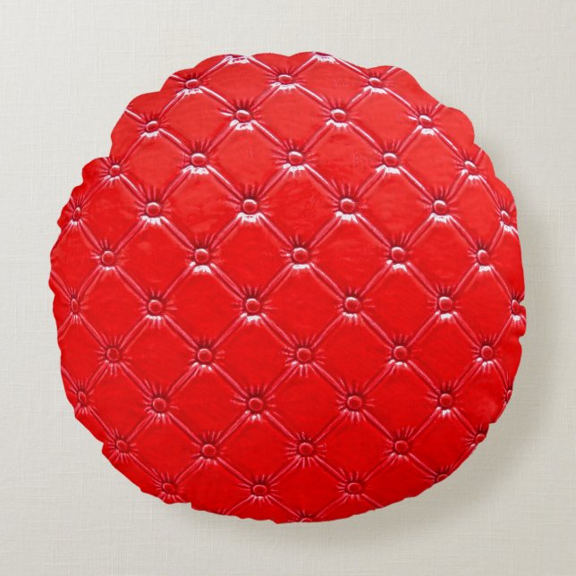 Genuine red leather upholstery. round pillow (Front)