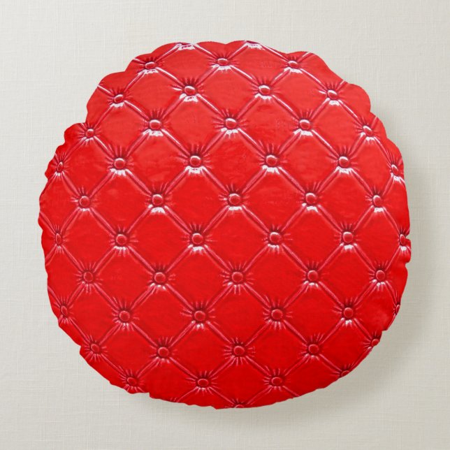 Genuine red leather upholstery. round pillow (Front)