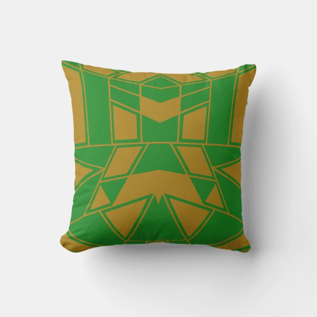 Geo #545 Gold & Green Throw Pillow (Front)