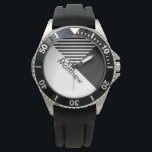 Geo Abstract Minimal Black White Stripes Name Watch<br><div class="desc">Personalize with your own name or name of your loved one.</div>