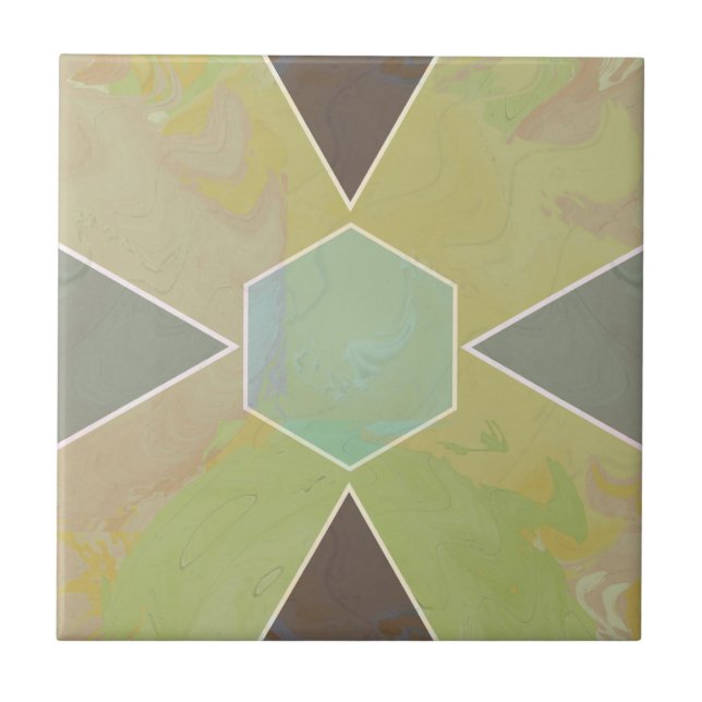 Geo Abstract Pastel Marble Olive Green Ceramic Tile (Front)