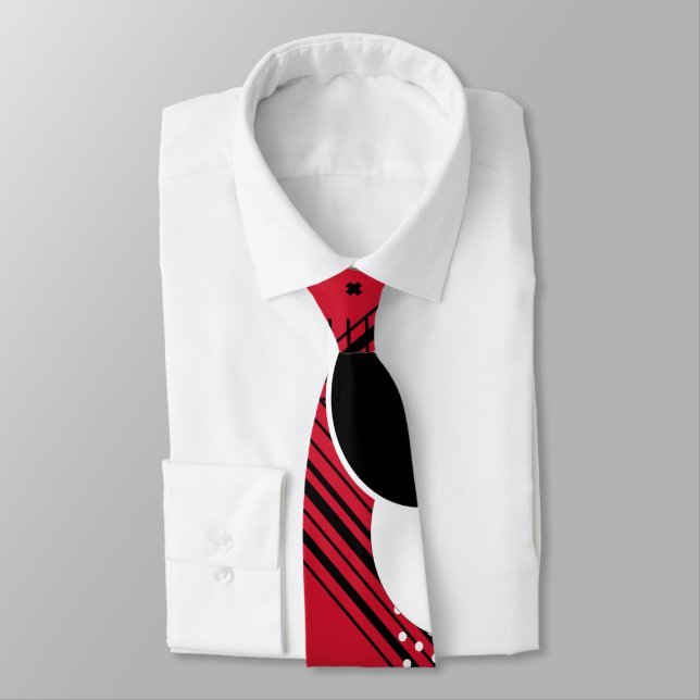 Geo Abstract Red Black and White Neck Tie (Tied)