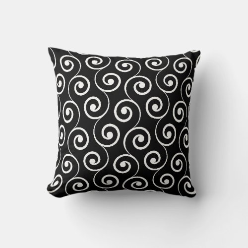 Geo Circle Swirl  black  white Throw Pillow