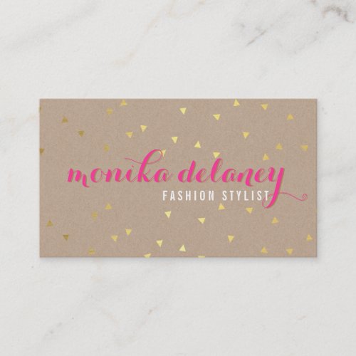 GEO CONFETTI GOLD stylish trendy kraft bright pink Business Cards