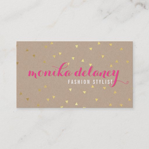 Customizable GEO CONFETTI GOLD stylish trendy kraft bright pink Business Cards