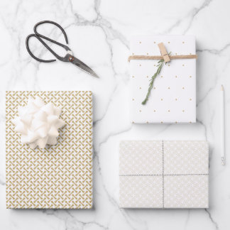 Geo Dot Connected Weave Gold and White Wrapping Paper Sheets