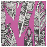 geo feathers hot pink fabric