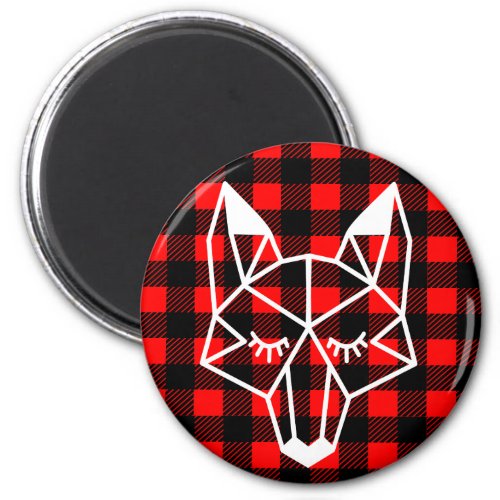 Geo Fox  Rustic Black Red Buffalo Check Plaid Magnet