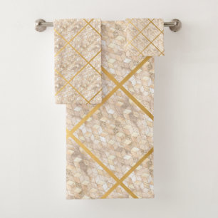 GEO GRID BLOCK GOLD BRONZE BATHROOM TOWEL SET