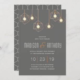 Geo Lights Charcoal Gray Modern Geometric Wedding Invitation