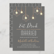 Geo Lights Eat Drink and be Married Gray Wedding