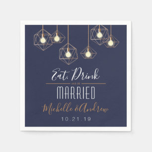 Geo Lights Eat Drink and be Married Navy Wedding Napkins