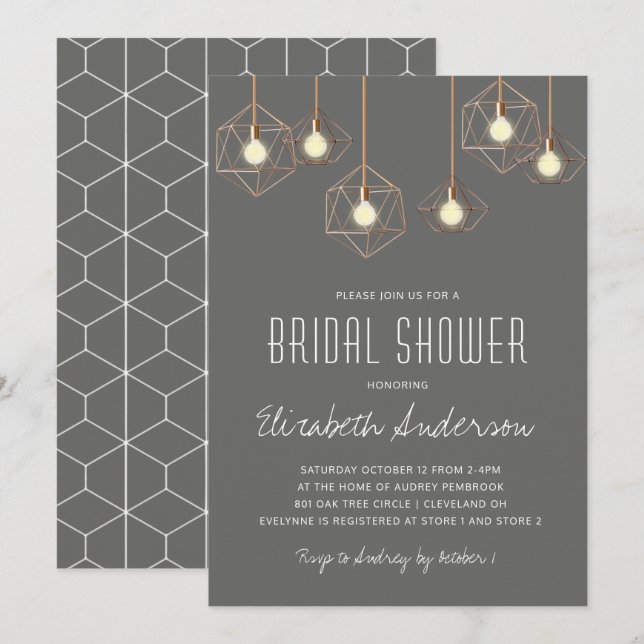 Geo Lights Gray Modern Geometric Bridal Shower Invitation (Front/Back)