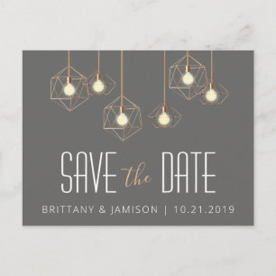 Geo Lights Gray Modern Geometric Save the Date Announcement Postcard