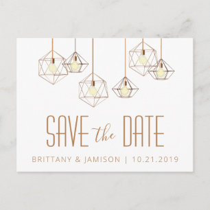Geo Lights White Modern Geometric Save the Date Announcement Postcard