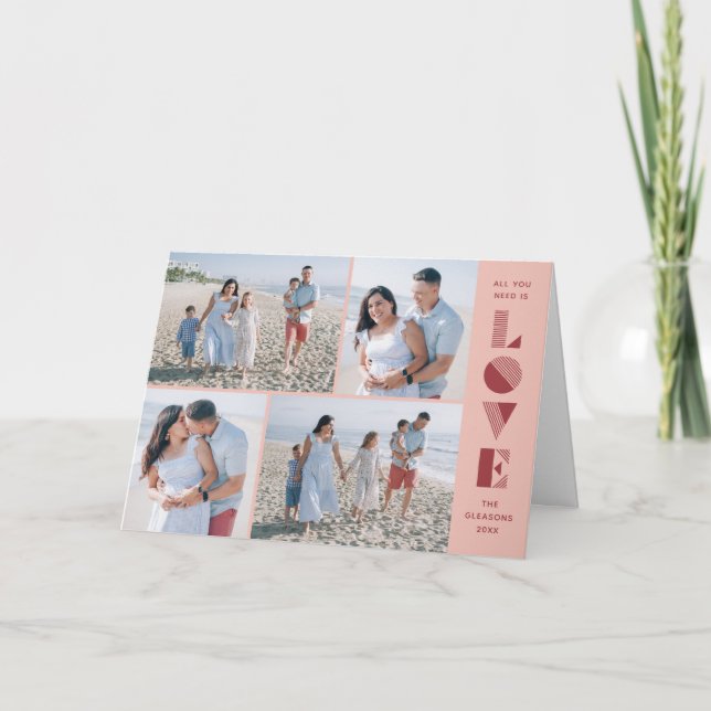 Geo Love 4-Photo Valentine's Day Card - Peach (Front)