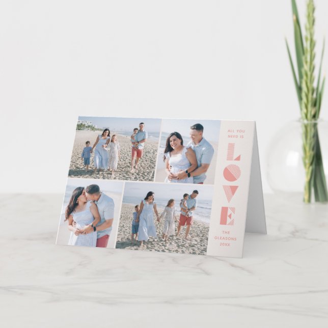 Geo Love 4-Photo Valentine's Day Card - Salmon (Front)