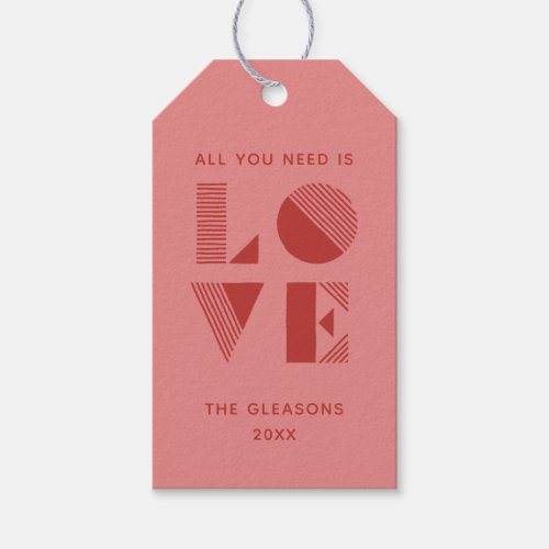 Geo Love Valentines Day Photo Gift Tag _ Pink