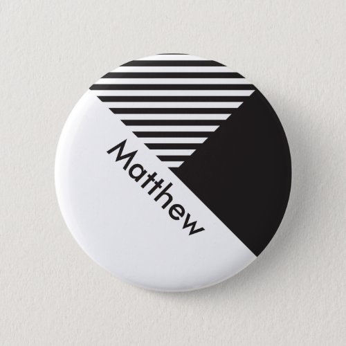 Geo Minimal Black White Stripes Employee Name Tag Button