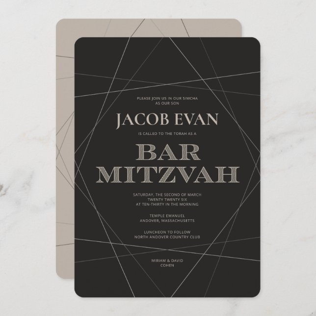 Geo Modern Silver Bar Mitzvah Invitation (Front/Back)