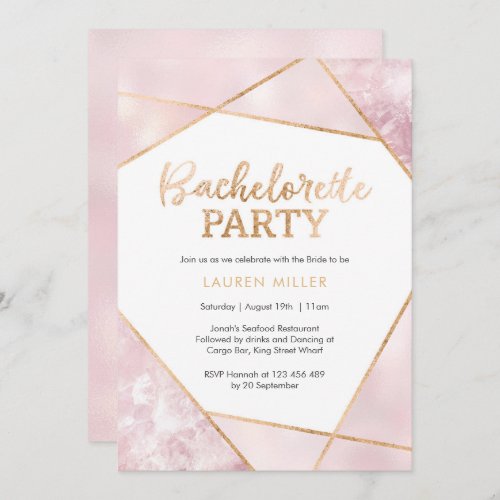 Geo Pink and Gold Bachelorette Party invitation