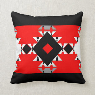 Geo Romance  on-Black/White/Gray/Red Throw Pillow