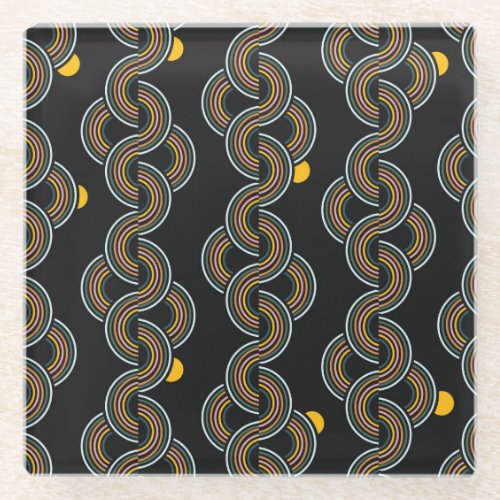 Geo Stripe Trendy Vintage Design Glass Coaster