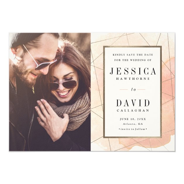 Geo Watercolor Photo Save The Date Announcement