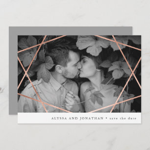 Geo Wedding Faux Copper with Photo Save the Date Invitation