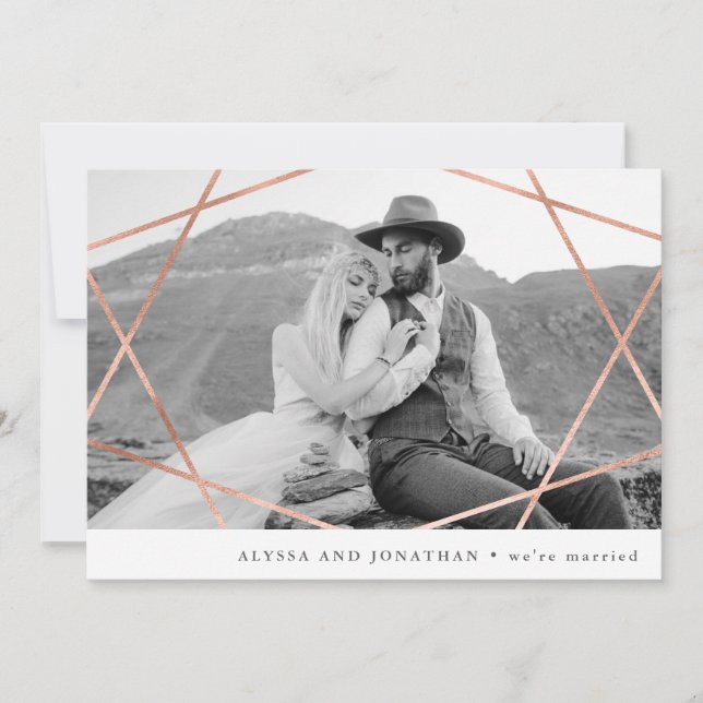 Geo Wedding | Faux Copper with Photo We're Married (Front)