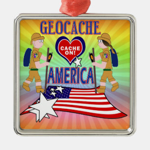 GEOCACHE AMERICA GEOCACHING METAL ORNAMENT