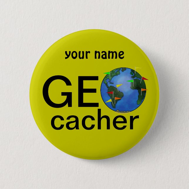 Geocacher Earth Geocaching Custom Name Button (Front)