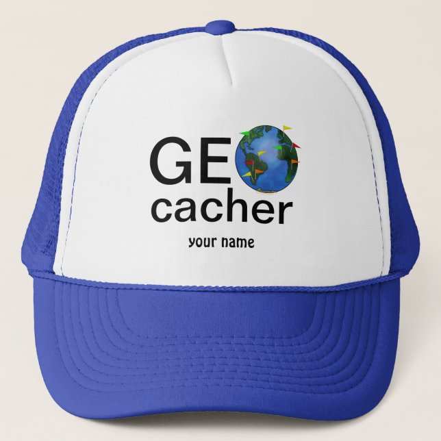 Geocacher Earth with Flags Geocaching Custom Trucker Hat (Front)