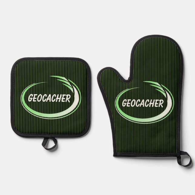 Geocacher Green Splash Oven Mitt & Pot Holder Set (Front)