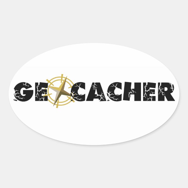 Geocacher with Compass Oval Sticker (Front)