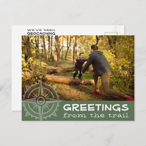 Geocaching Greetings From The Trail Custom Photo Postcard