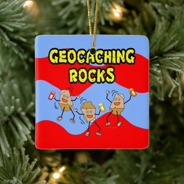 Geocaching Rocks Ceramic Ornament (Tree)
