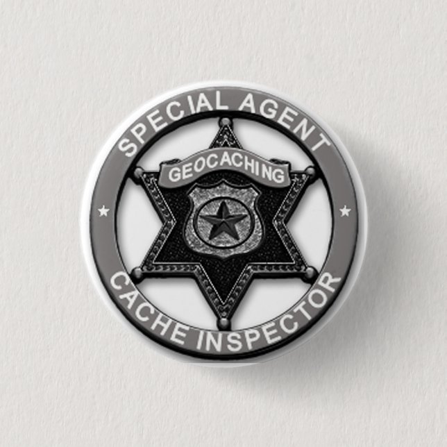 Geocaching *Special Agent* Cache Inspector Badge Pinback Button (Front)