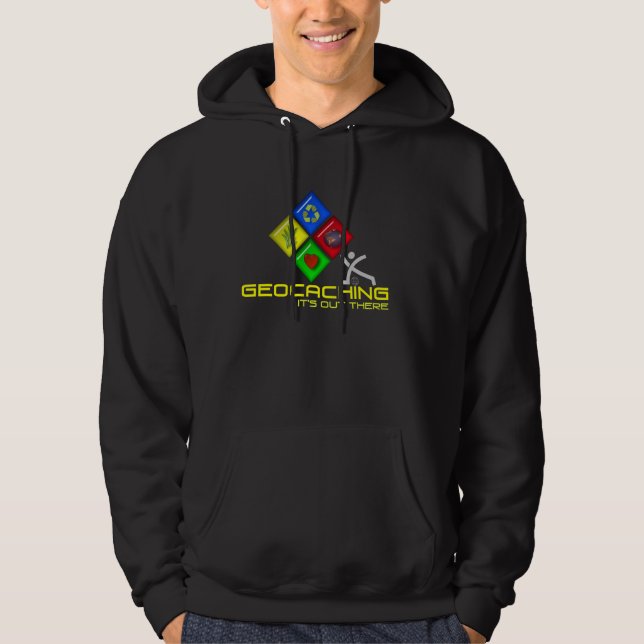 Geocaching Stickman Geocacher Hoodie Mens (Front)
