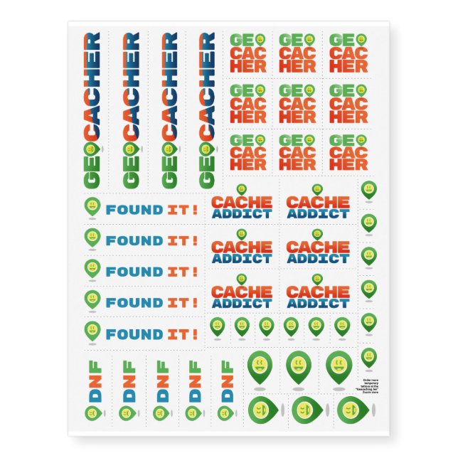 Geocaching Temporary Tattoos (Front)