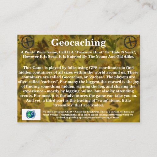 Geocaching Trail Card - By: WV Little Eagle Business Card Template