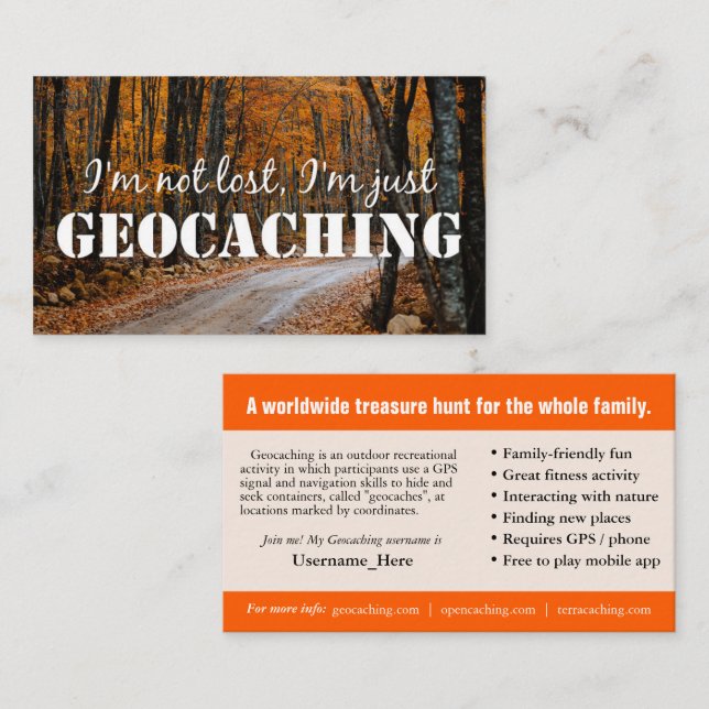 Geocaching Trail Card With Info For Muggles (Front/Back)