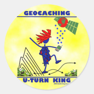 Geocaching U Turn King Classic Round Sticker