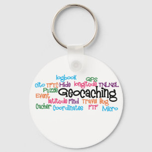 Geocaching Word Collage Keychain