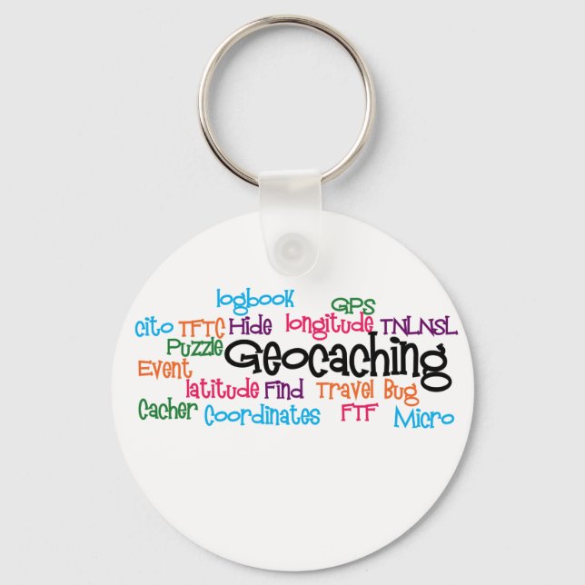 Geocaching Word Collage Keychain (Front)