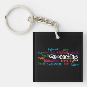 Geocaching Word Collage Keychain