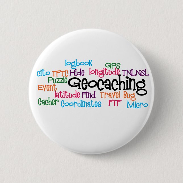 Geocaching Word Collage Pinback Button (Front)