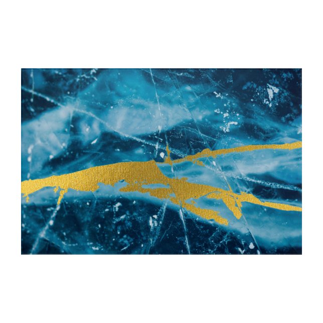 Geode Agate Gemstone Blue and Gold  Acrylic Print (Front)