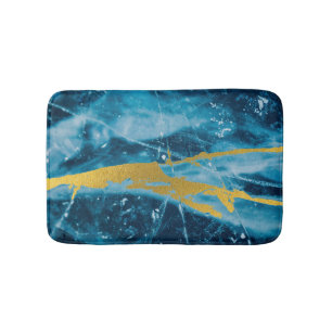 Geode Agate Gemstone Blue and Gold Bath Mat