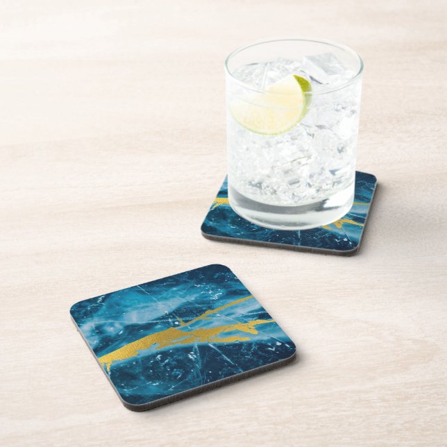 Geode Agate Gemstone Blue and Gold Beverage Coaster (Right Side)